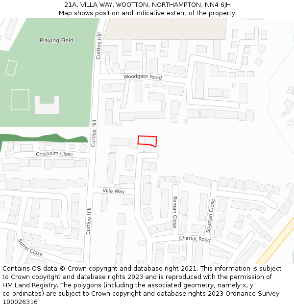 21A, VILLA WAY, WOOTTON, NORTHAMPTON, NN4 6JH: Location map and indicative extent of plot