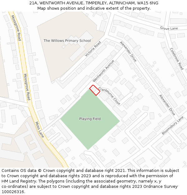 21A, WENTWORTH AVENUE, TIMPERLEY, ALTRINCHAM, WA15 6NG: Location map and indicative extent of plot