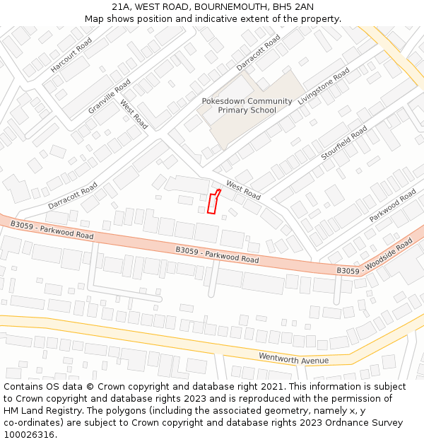 21A, WEST ROAD, BOURNEMOUTH, BH5 2AN: Location map and indicative extent of plot