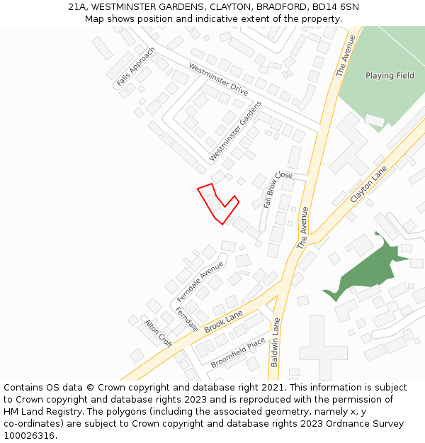 21A, WESTMINSTER GARDENS, CLAYTON, BRADFORD, BD14 6SN: Location map and indicative extent of plot