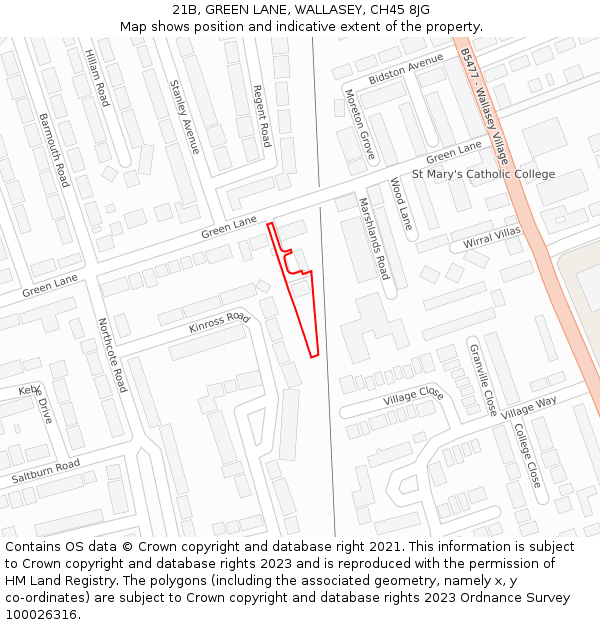 21B, GREEN LANE, WALLASEY, CH45 8JG: Location map and indicative extent of plot