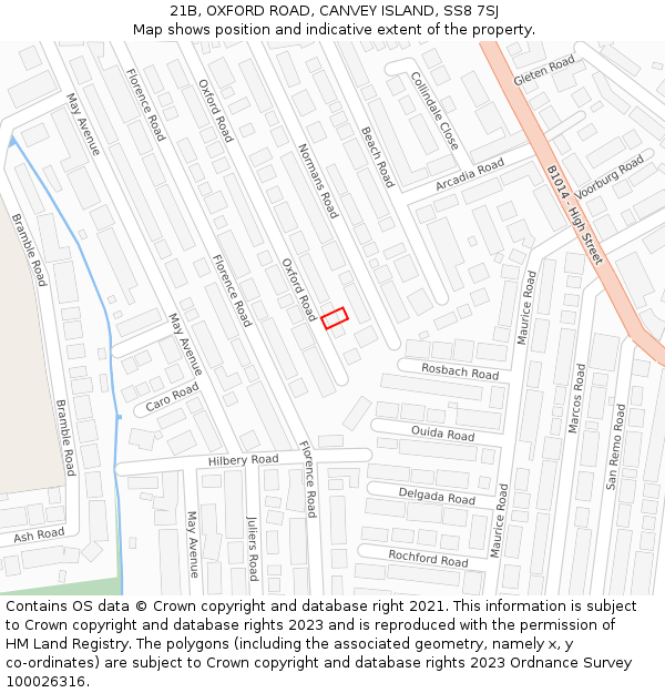 21B, OXFORD ROAD, CANVEY ISLAND, SS8 7SJ: Location map and indicative extent of plot