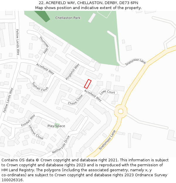 22, ACREFIELD WAY, CHELLASTON, DERBY, DE73 6PN: Location map and indicative extent of plot