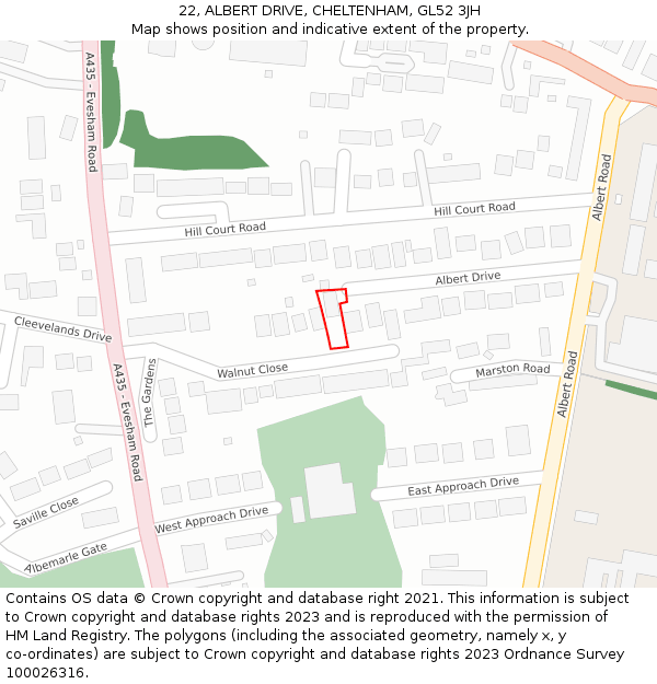 22, ALBERT DRIVE, CHELTENHAM, GL52 3JH: Location map and indicative extent of plot