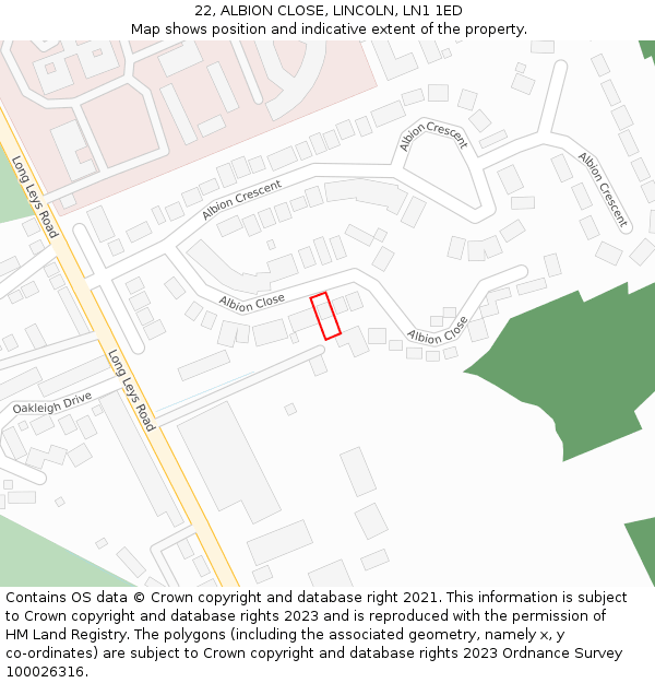 22, ALBION CLOSE, LINCOLN, LN1 1ED: Location map and indicative extent of plot
