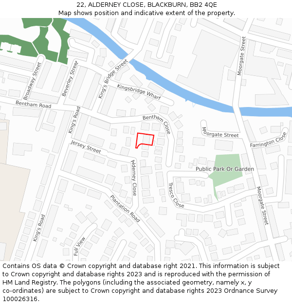 22, ALDERNEY CLOSE, BLACKBURN, BB2 4QE: Location map and indicative extent of plot