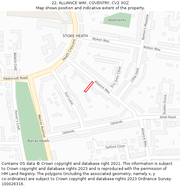 22, ALLIANCE WAY, COVENTRY, CV2 3GZ: Location map and indicative extent of plot