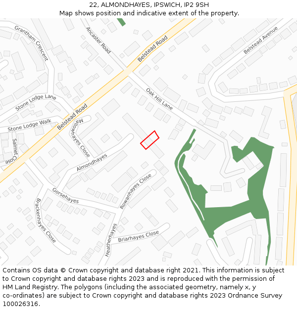 22, ALMONDHAYES, IPSWICH, IP2 9SH: Location map and indicative extent of plot