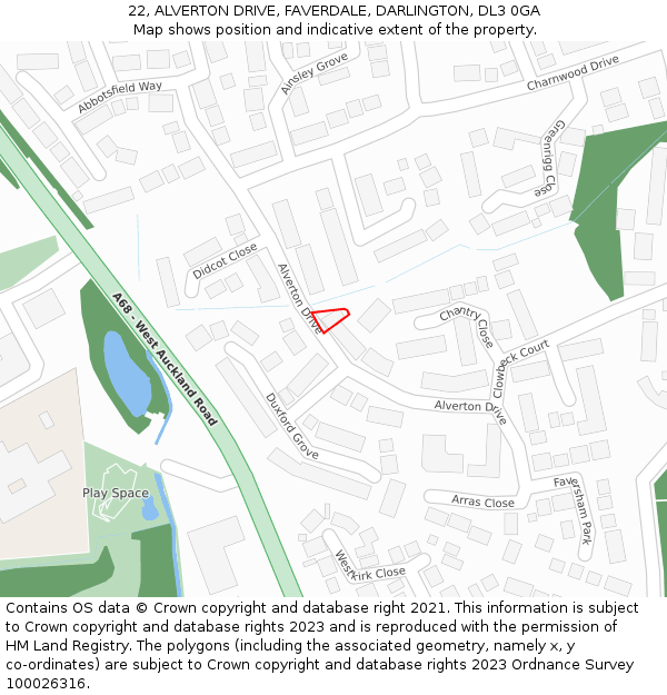 22, ALVERTON DRIVE, FAVERDALE, DARLINGTON, DL3 0GA: Location map and indicative extent of plot