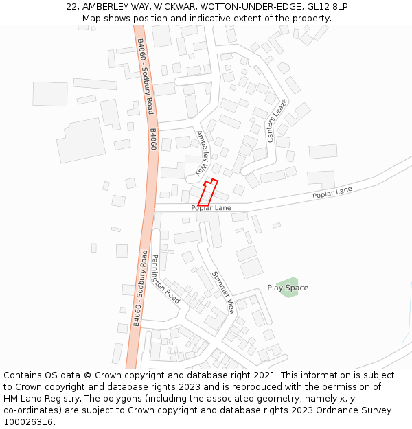 22, AMBERLEY WAY, WICKWAR, WOTTON-UNDER-EDGE, GL12 8LP: Location map and indicative extent of plot
