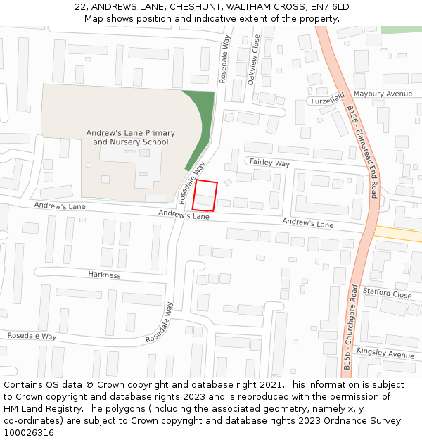 22, ANDREWS LANE, CHESHUNT, WALTHAM CROSS, EN7 6LD: Location map and indicative extent of plot