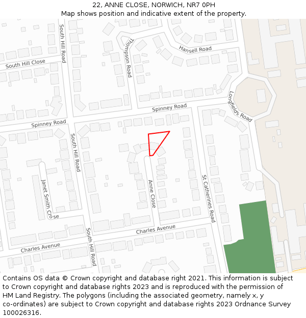 22, ANNE CLOSE, NORWICH, NR7 0PH: Location map and indicative extent of plot