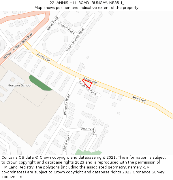 22, ANNIS HILL ROAD, BUNGAY, NR35 1JJ: Location map and indicative extent of plot