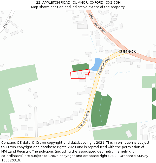 22, APPLETON ROAD, CUMNOR, OXFORD, OX2 9QH: Location map and indicative extent of plot