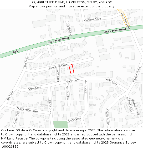 22, APPLETREE DRIVE, HAMBLETON, SELBY, YO8 9QG: Location map and indicative extent of plot