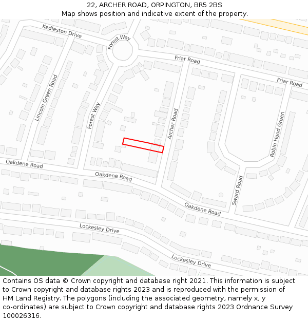 22, ARCHER ROAD, ORPINGTON, BR5 2BS: Location map and indicative extent of plot