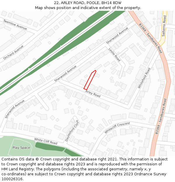 22, ARLEY ROAD, POOLE, BH14 8DW: Location map and indicative extent of plot