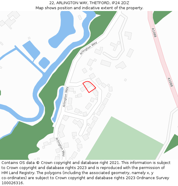 22, ARLINGTON WAY, THETFORD, IP24 2DZ: Location map and indicative extent of plot