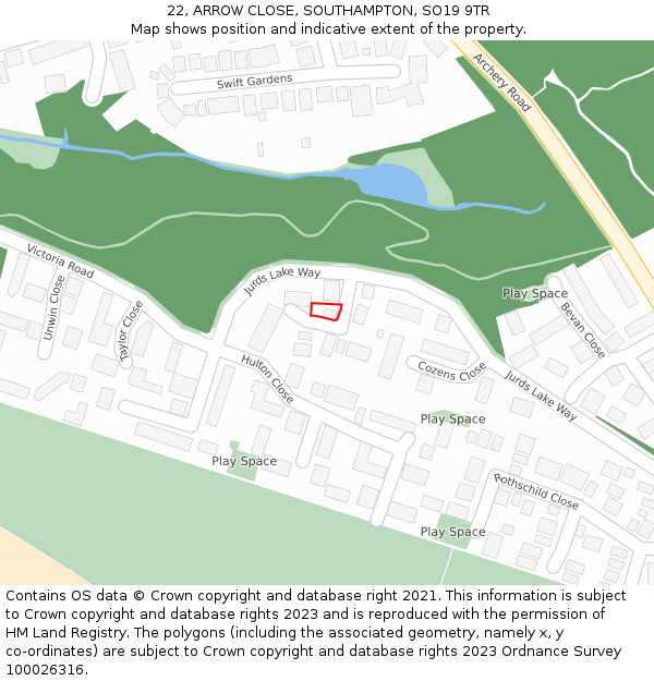 22, ARROW CLOSE, SOUTHAMPTON, SO19 9TR: Location map and indicative extent of plot