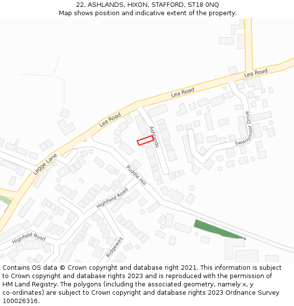 22, ASHLANDS, HIXON, STAFFORD, ST18 0NQ: Location map and indicative extent of plot