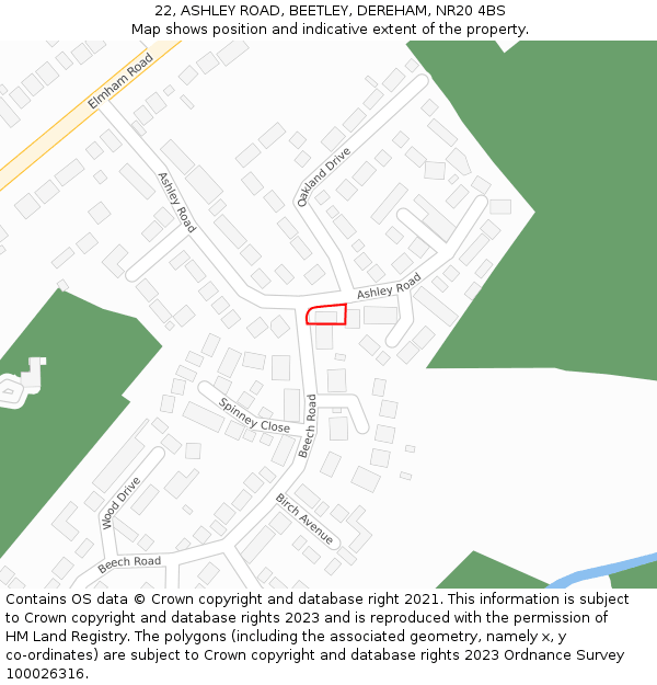 22, ASHLEY ROAD, BEETLEY, DEREHAM, NR20 4BS: Location map and indicative extent of plot