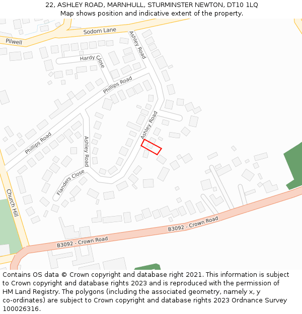 22, ASHLEY ROAD, MARNHULL, STURMINSTER NEWTON, DT10 1LQ: Location map and indicative extent of plot