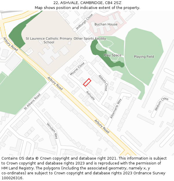22, ASHVALE, CAMBRIDGE, CB4 2SZ: Location map and indicative extent of plot