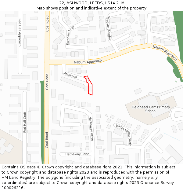 22, ASHWOOD, LEEDS, LS14 2HA: Location map and indicative extent of plot