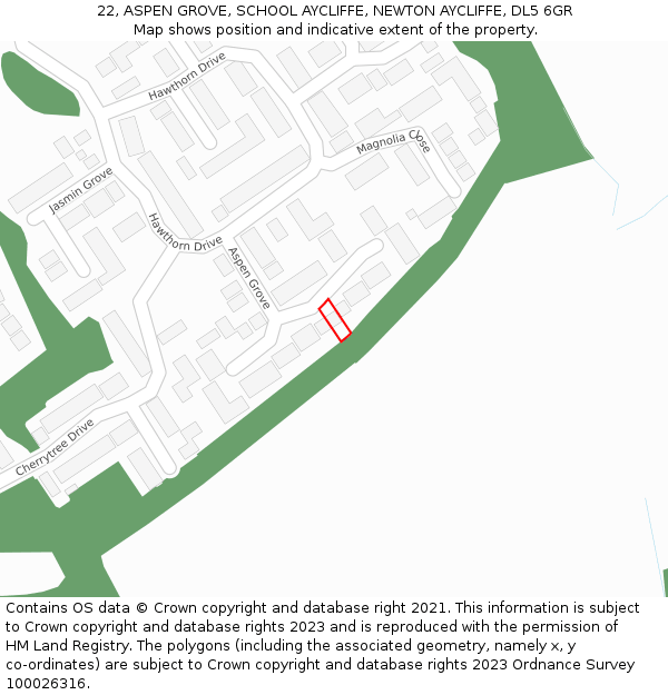 22, ASPEN GROVE, SCHOOL AYCLIFFE, NEWTON AYCLIFFE, DL5 6GR: Location map and indicative extent of plot