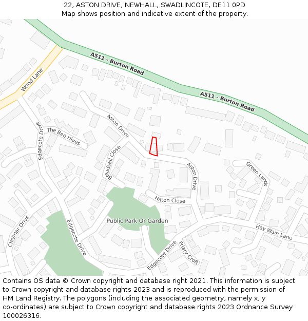 22, ASTON DRIVE, NEWHALL, SWADLINCOTE, DE11 0PD: Location map and indicative extent of plot