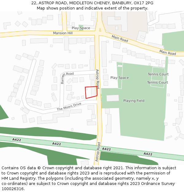 22, ASTROP ROAD, MIDDLETON CHENEY, BANBURY, OX17 2PG: Location map and indicative extent of plot