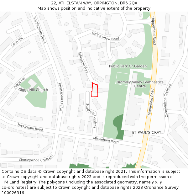 22, ATHELSTAN WAY, ORPINGTON, BR5 2QX: Location map and indicative extent of plot