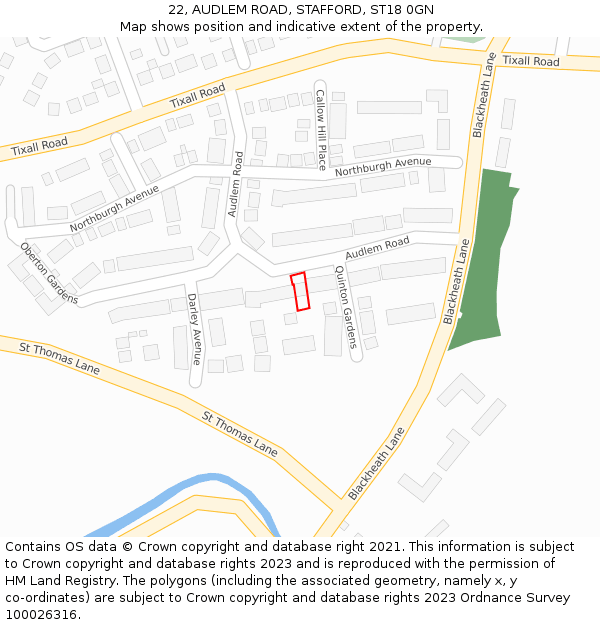 22, AUDLEM ROAD, STAFFORD, ST18 0GN: Location map and indicative extent of plot