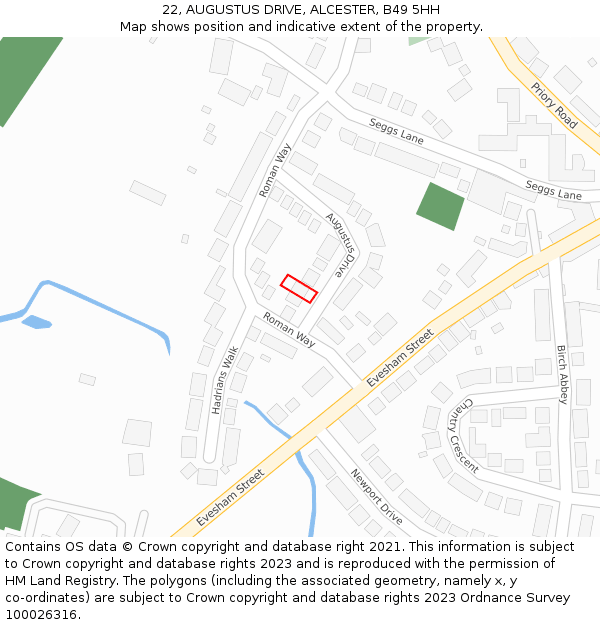 22, AUGUSTUS DRIVE, ALCESTER, B49 5HH: Location map and indicative extent of plot