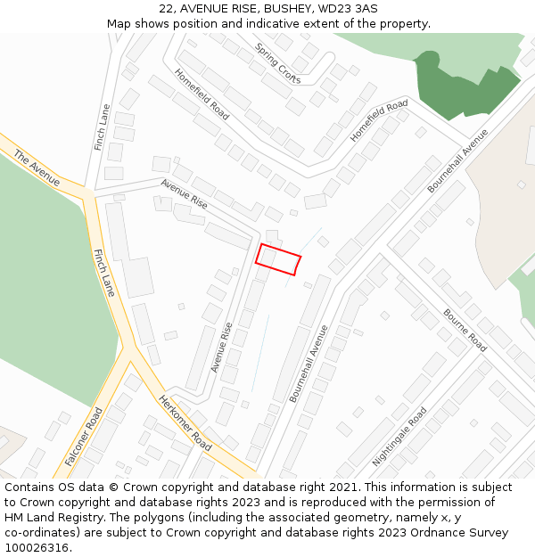 22, AVENUE RISE, BUSHEY, WD23 3AS: Location map and indicative extent of plot