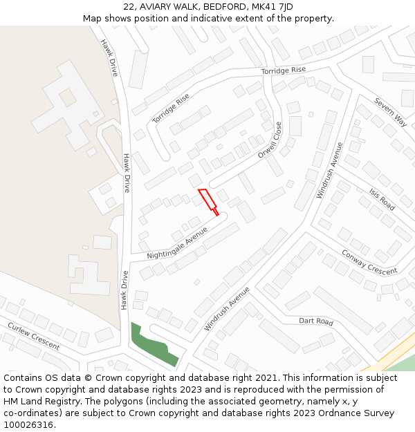 22, AVIARY WALK, BEDFORD, MK41 7JD: Location map and indicative extent of plot