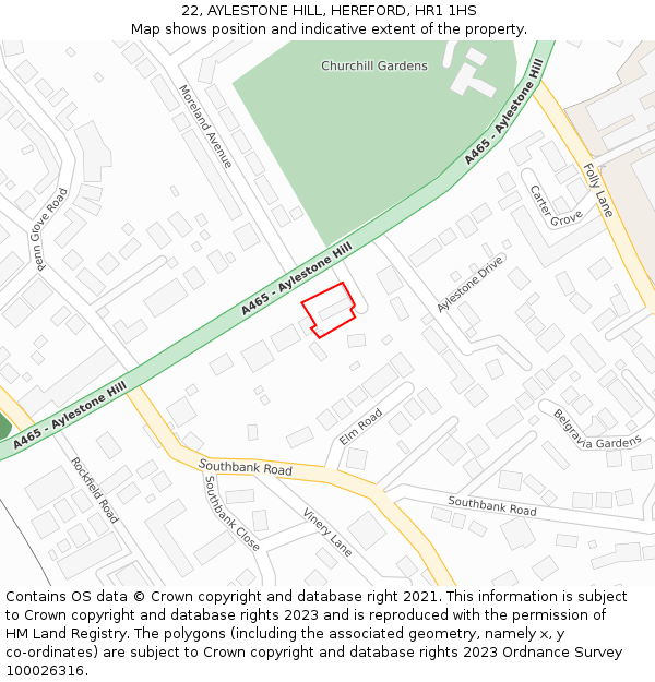 22, AYLESTONE HILL, HEREFORD, HR1 1HS: Location map and indicative extent of plot