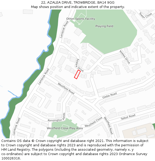 22, AZALEA DRIVE, TROWBRIDGE, BA14 9GG: Location map and indicative extent of plot