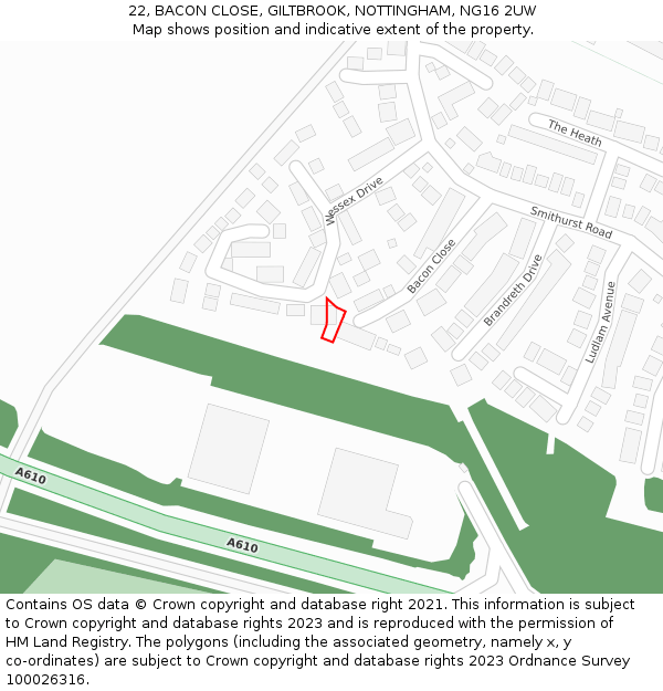 22, BACON CLOSE, GILTBROOK, NOTTINGHAM, NG16 2UW: Location map and indicative extent of plot