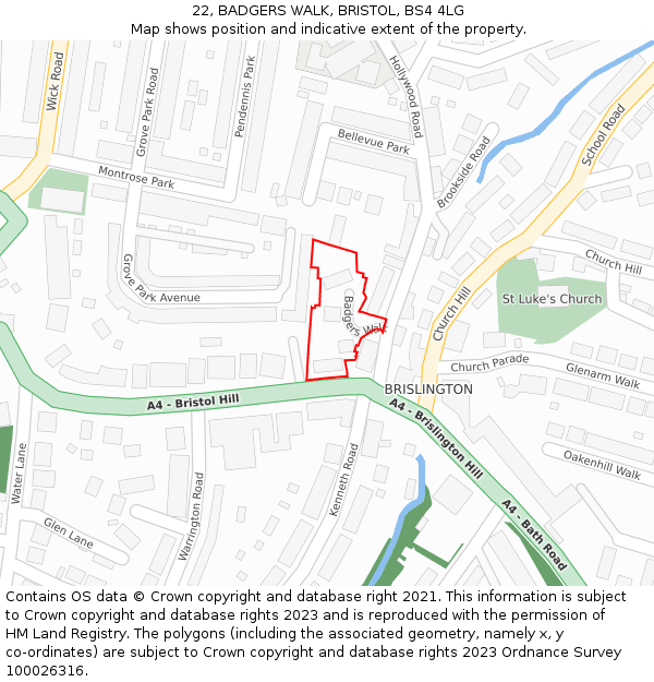 22, BADGERS WALK, BRISTOL, BS4 4LG: Location map and indicative extent of plot