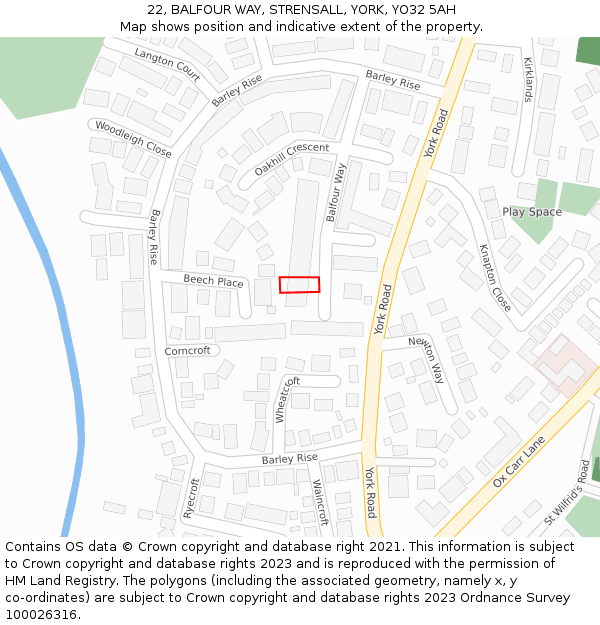 22, BALFOUR WAY, STRENSALL, YORK, YO32 5AH: Location map and indicative extent of plot