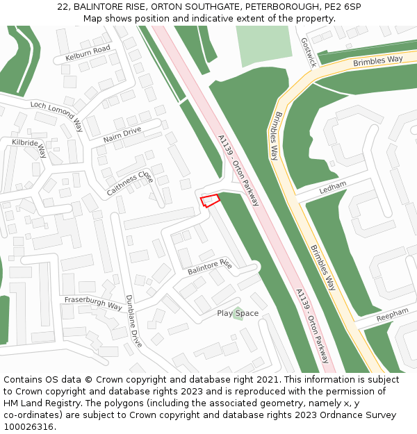 22, BALINTORE RISE, ORTON SOUTHGATE, PETERBOROUGH, PE2 6SP: Location map and indicative extent of plot