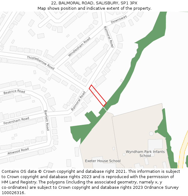 22, BALMORAL ROAD, SALISBURY, SP1 3PX: Location map and indicative extent of plot