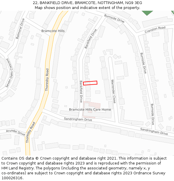22, BANKFIELD DRIVE, BRAMCOTE, NOTTINGHAM, NG9 3EG: Location map and indicative extent of plot