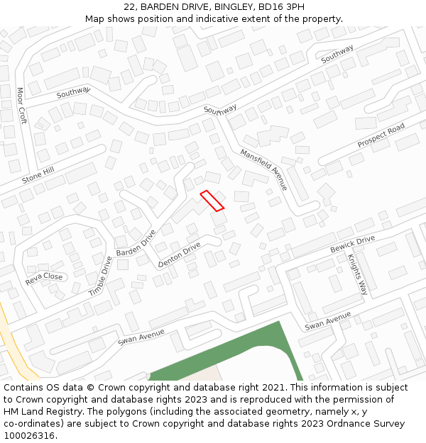 22, BARDEN DRIVE, BINGLEY, BD16 3PH: Location map and indicative extent of plot
