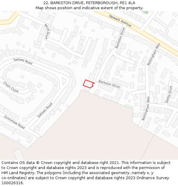 22, BARKSTON DRIVE, PETERBOROUGH, PE1 4LA: Location map and indicative extent of plot