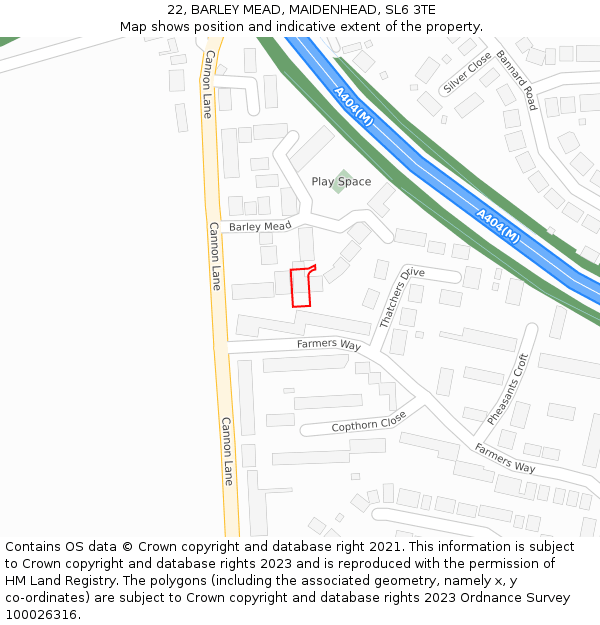 22, BARLEY MEAD, MAIDENHEAD, SL6 3TE: Location map and indicative extent of plot