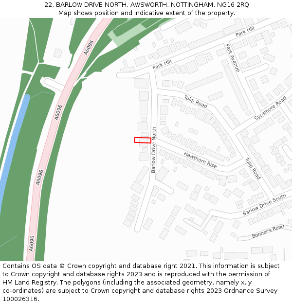 22, BARLOW DRIVE NORTH, AWSWORTH, NOTTINGHAM, NG16 2RQ: Location map and indicative extent of plot