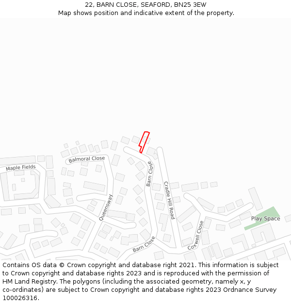22, BARN CLOSE, SEAFORD, BN25 3EW: Location map and indicative extent of plot