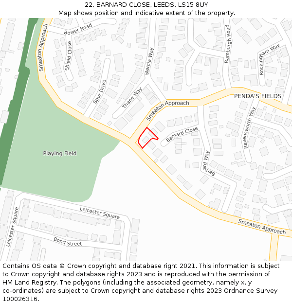22, BARNARD CLOSE, LEEDS, LS15 8UY: Location map and indicative extent of plot